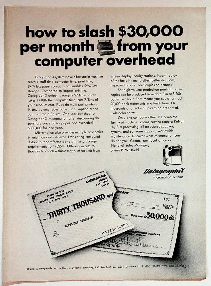 DatagraphiX 1969 Vintage Magazine Ad Micromation Computer Overhead Checks DatagraphiX 1969 Vintage Magazine Ad Micromation Computer Overhead Checks