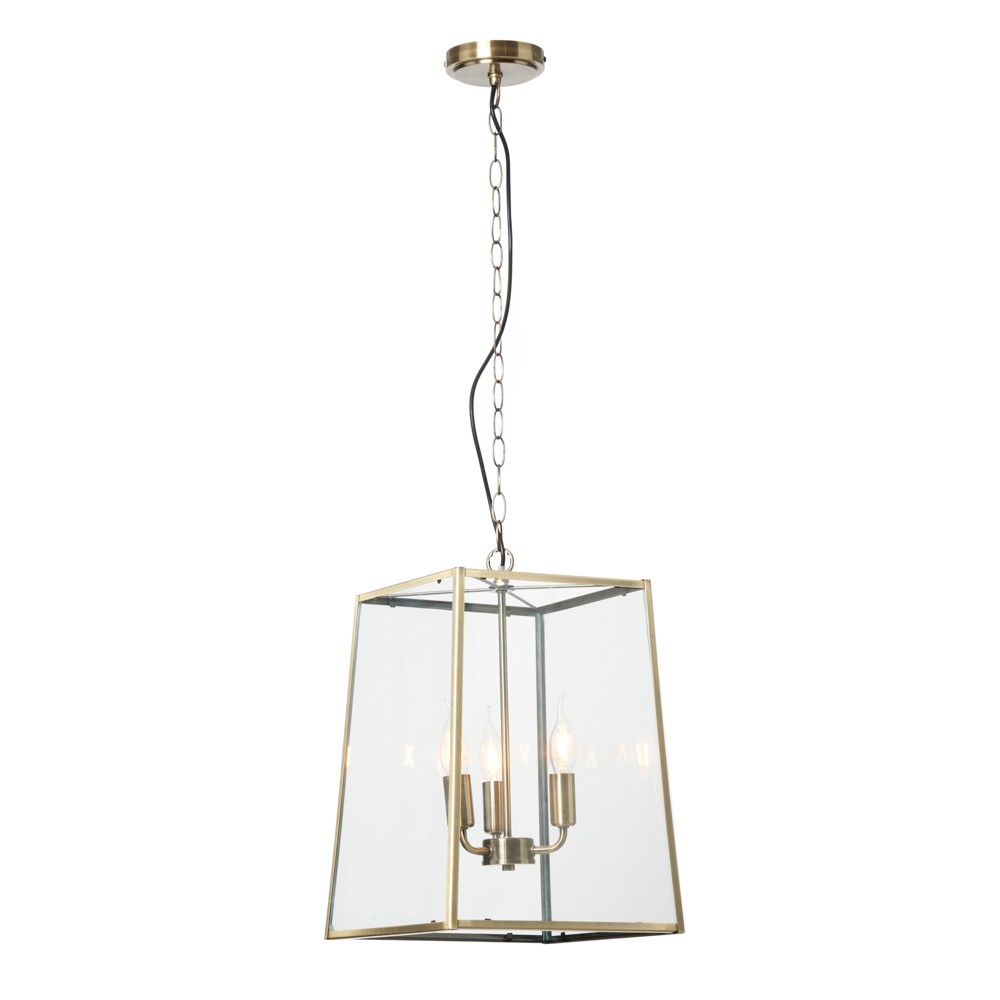 Litecraft Emery Large 3 Light Lantern Adjustable Ceiling Pendant - Antique Brass