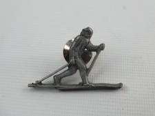 Vintage pewter Ski Cross Country Skiing Figure tie tac Pin Brooch