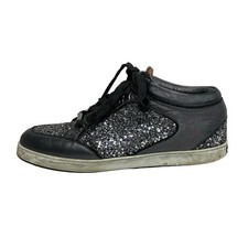 JIMMY CHOO Gray Silver Leather Glitter Women's Sneakers