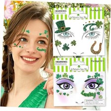 St. Patrick s Day Face Gems Sticker,Glitter Shamrock Face Sticker for 06