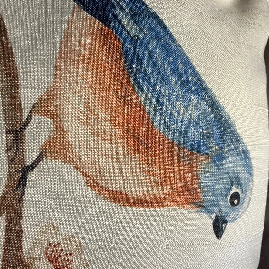 Decorative Throw Pillow Bluebird Peach Blossoms Fruit Bird Garden Spring Accent - Image 2 of 4