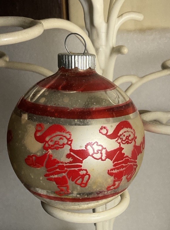 RARE ANTIQUE SHINY BRITE SANTA CHRISTMAS ORNAMENT With A 10 CENT CAP 1920-40s