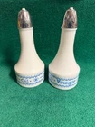 Vtg 70s Gemco Oil & Vinegar Cruet Set Blue Snowflake Garland Corelle Coordinates