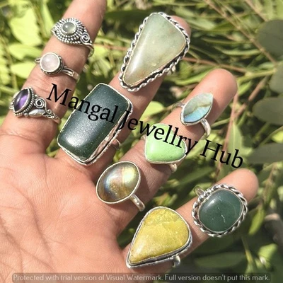 Lot bijoux bagues plaquées argent sterling 925 améthyste et pierres précieuse... - Photo 1/4