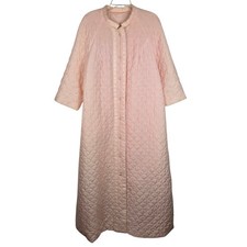 Vtg Barbizon Tina at Ease Robe Sz L Quilted Pink Button Front Lounge Wear Lined