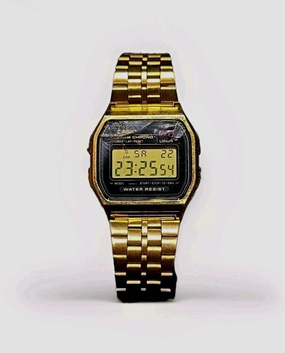 Rare Casio A159WGE Gold Digital Watch Module 593 Japan DH Vintage Black Dial