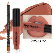 2Pcs/Set Lip Gloss  Lip Liner Set Matte Longlasting Waterproof Lip Kit Natural