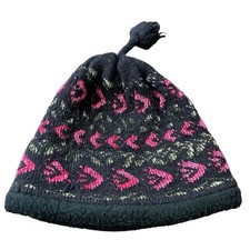 VTG Turtle Fur Wool Blend Beanie Hat Tassel Pom Winter Floral USA Lined Winter