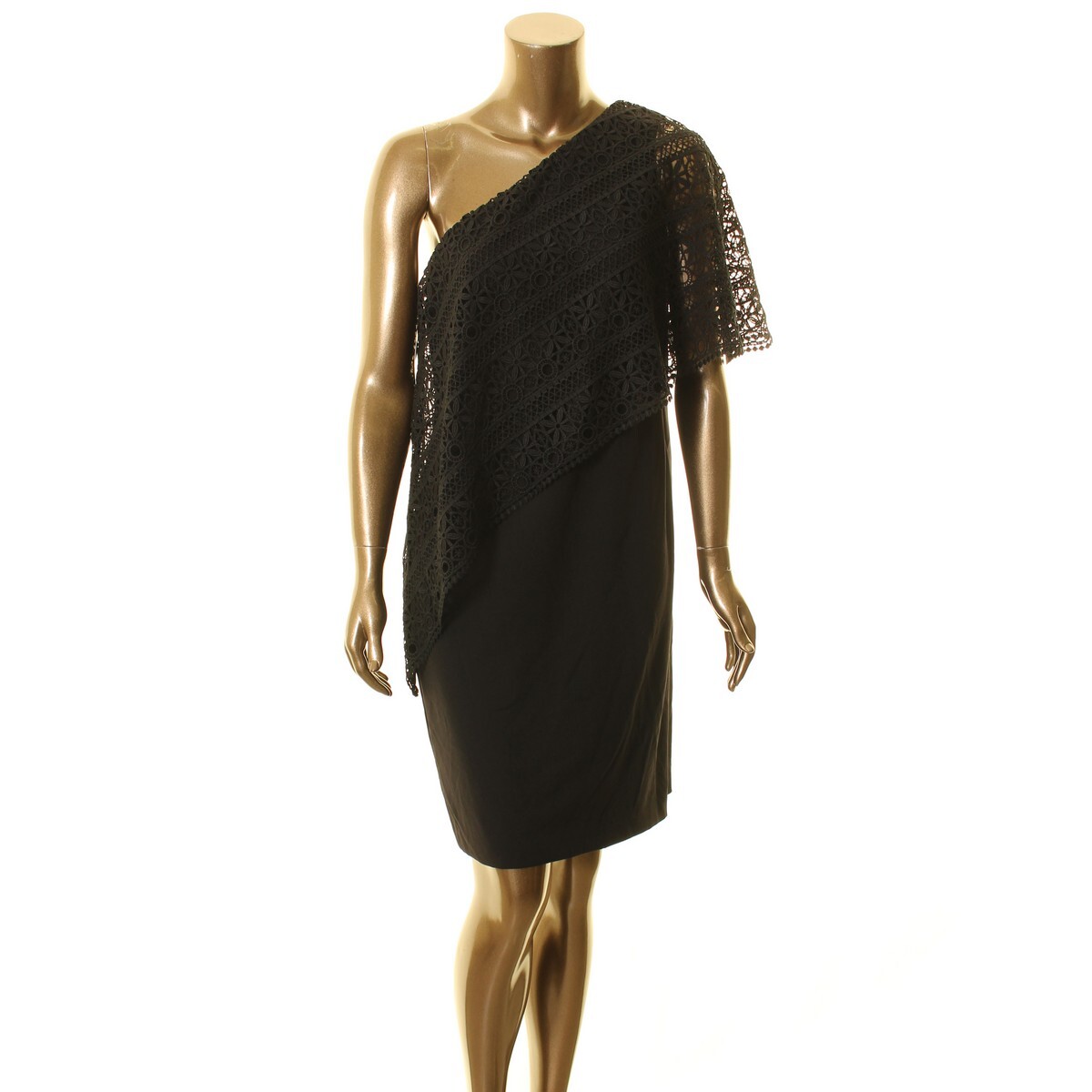 Lauren Ralph Lauren Womens One Shoulder Lace Overlay Party Dress Black 4