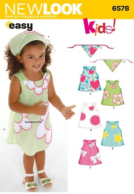 NEW LOOK 6578 KLEINKIND KLEID & KOPFTUCH Schnittmuster Alter 6 Monate - 4 Jahre