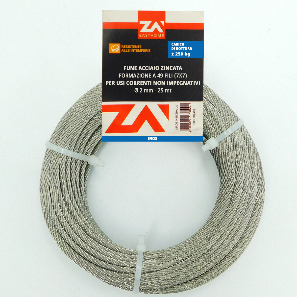 CAVO FUNE IN ACCIAIO INOX AISI 316 FILI 49 SEMI MORB 2 MT - Foto 2