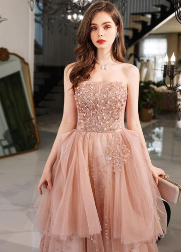 Gorgeous Pink Off Shoulder Diamante Floral Tulle Princess Dresses Chic Prom  Gown | eBay