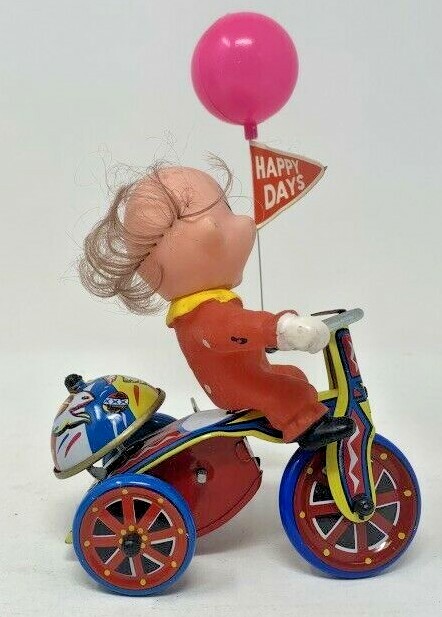 Vintage MTU Mechanical Wind-Up Toy - Happy Days Clown Tricycle