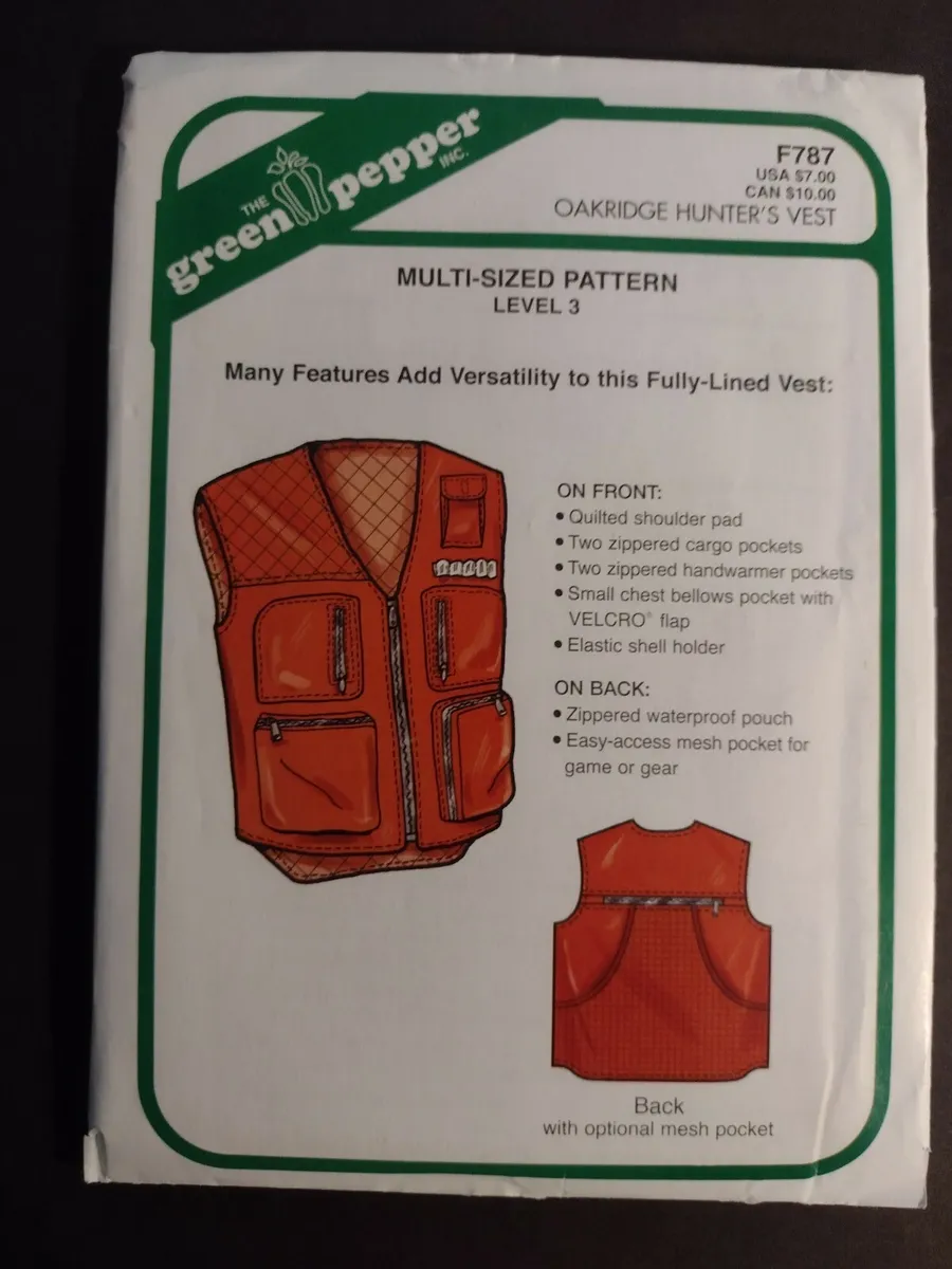 Hunter's Vest Sewing Pattern New Green Pepper F787 Oakridge Multi