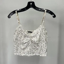 Shein Women's Cropped White Floral Tank top with straps Size Medium