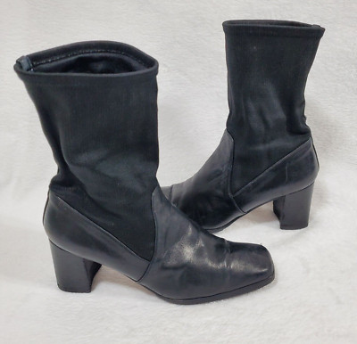 Stuart Weitzman Boots Women 6.5 Black Leather Ankle Stretch Mid-Calf Square Toe