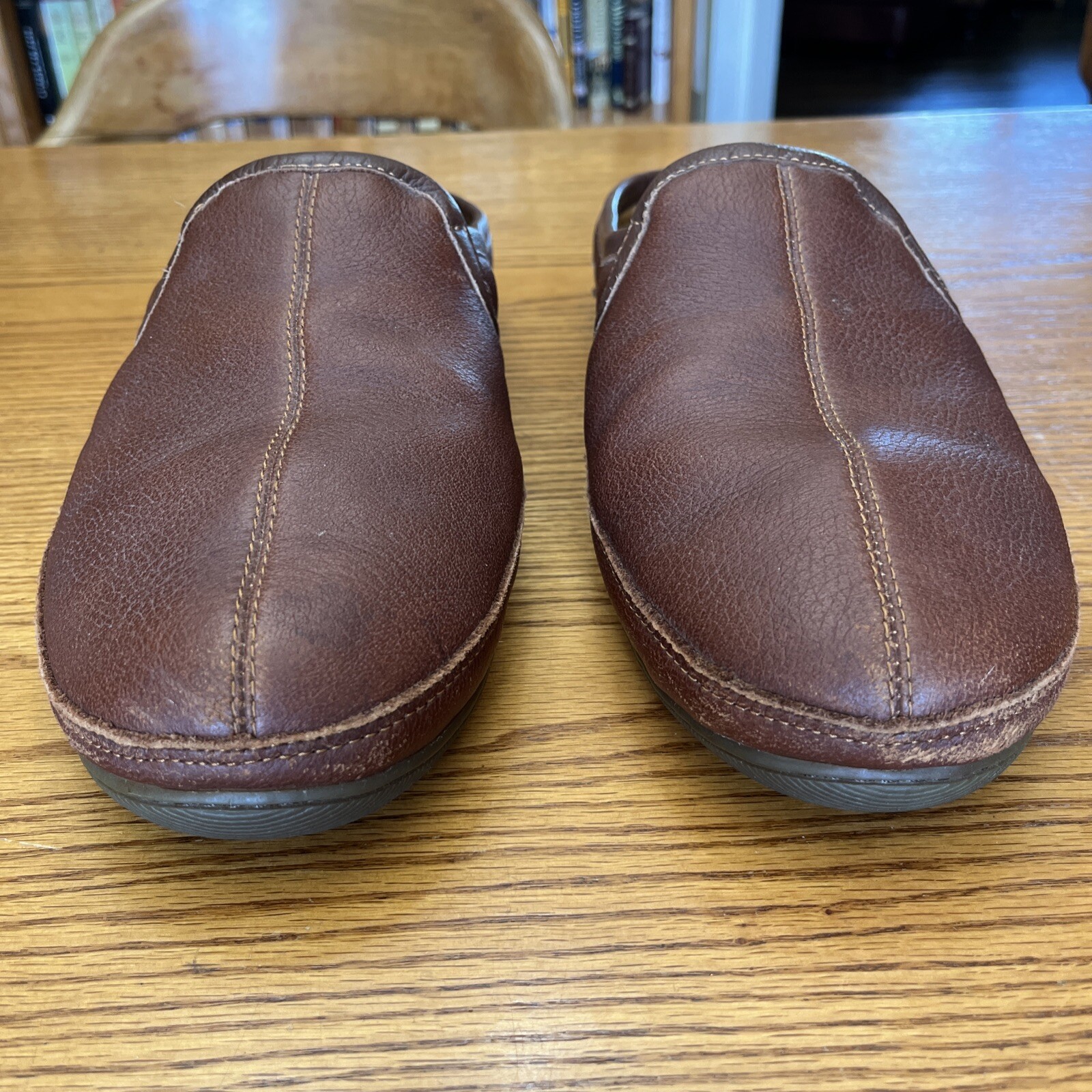 L.L. Bean Mens Elkhide Leather Slipper Scuffs Cushioned Soles Size 14