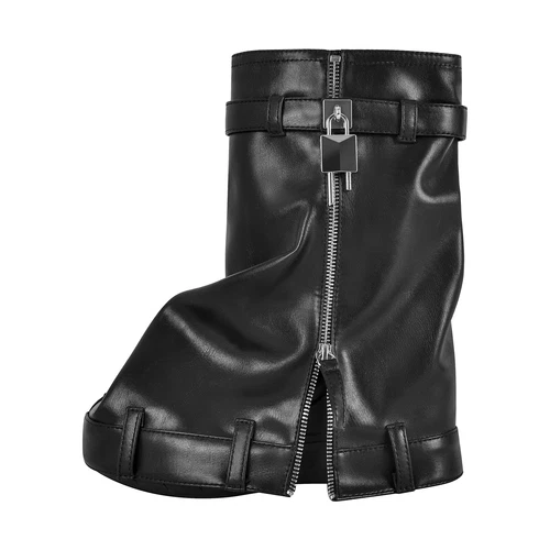 Punk Goth Womens Buckle Zipper Leather Round Toe High Wedge Heels Mid Calf Boots - Picture 18 of 51