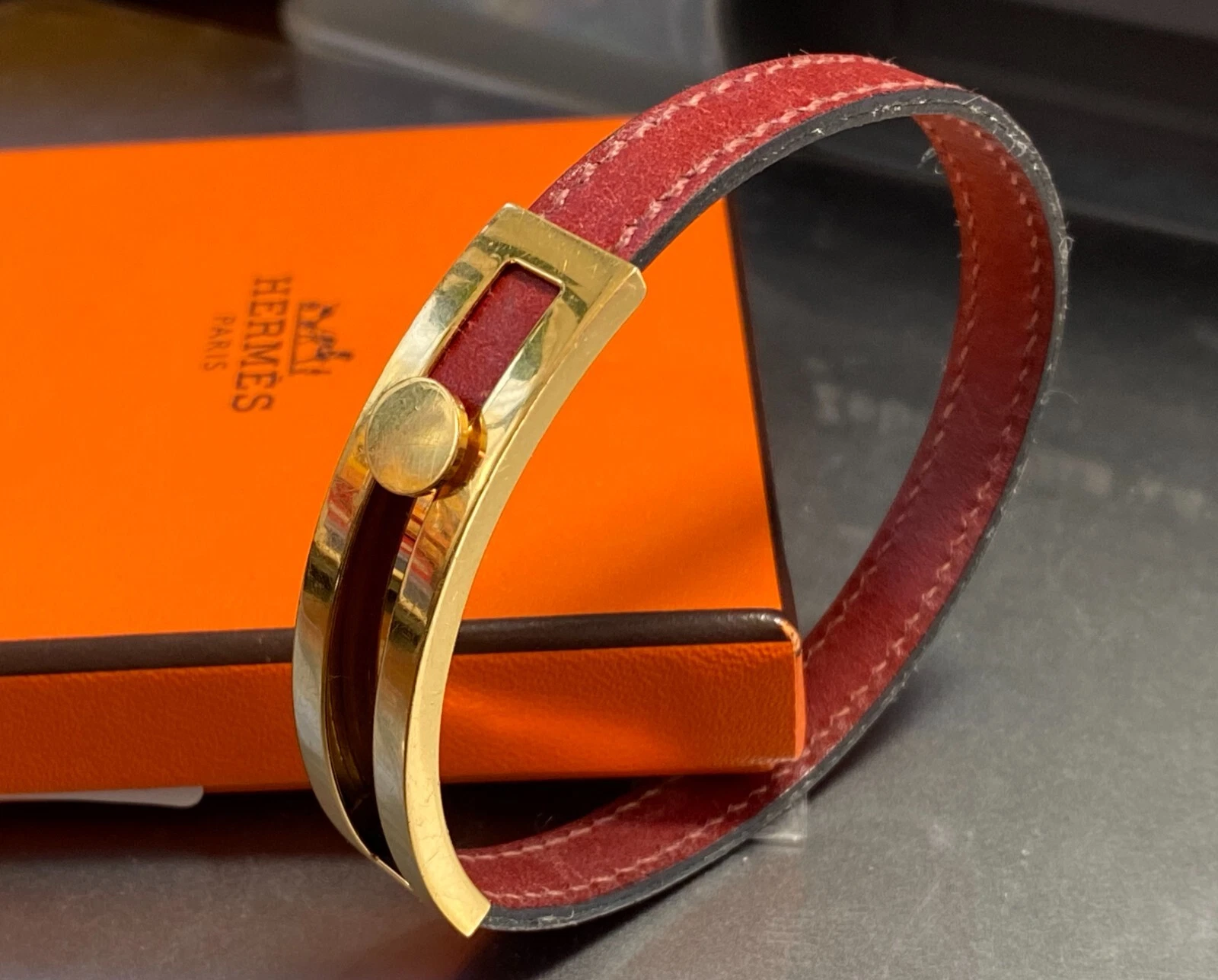 HERMÈS Autentico Bracciale Hermes Bungle Vino Oro Rosso #4051
