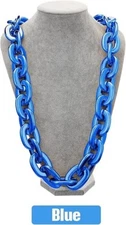 Blue Hip Hop Large Thick Acrylic Plastic Cuban Link Chain Necklace 32in 80cm