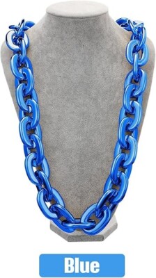Blue Hip Hop Large Thick Acrylic Plastic Cuban Link Chain Necklace
