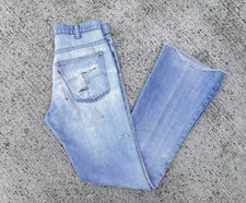 Vintage 70's Levi's Denim Jeans 29x34 Flare Bellbottoms Distressed Orange Tabs