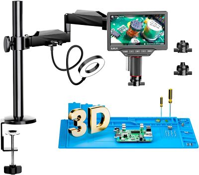 Elikliv 7'' 3D-Digitalmikroskop mit Magnetischer Doppellinse 3K HDMI/USB Ausgang