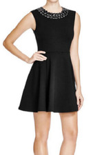 NWT Aqua Collar Neckline Quality Ponte Gothic Rhinestone Little Black Dress L