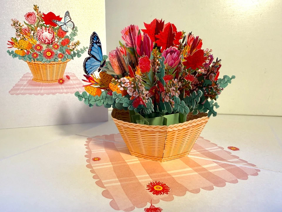ORIGAMI POP CARDS Australian Native Flower Basket Butterfly Thank You 3D Pop Up - Image 4 of 4