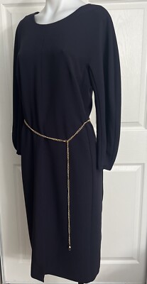 Massimo Dutti 3/4 Sleeve Navy Blue Midi Dress  Sz  US 8 NWT