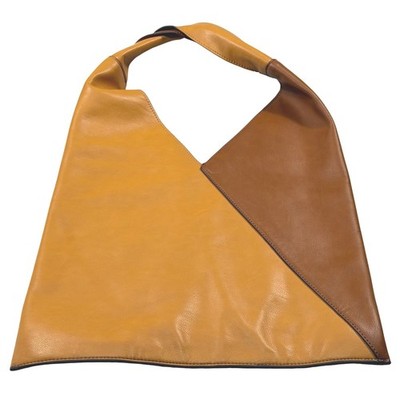 Urban Outfitters Two Tone Vegan Leather Hobo Bag Tan Brown Triangle Tote EUC