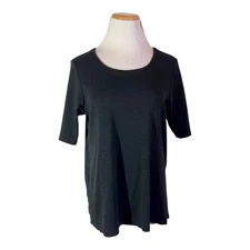 J. Jill Size PM Pima-Slub Scoop-Neck Side-Slit Tee 100% Pima Cotton Black