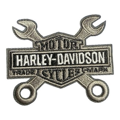 Embroidered Harley Davidson Iron-On Patch, Motorcycle, Biker Wrench