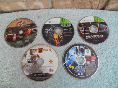 LOT OF 5 ASSORTED XBOX 360, PS3 & PS1 VIDEO GAMES. NO CASES OR PAPERWORK!