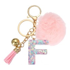 Alphabet Initial Letter Keychain Letter-F Cute Heart Resin Keyrings Pink