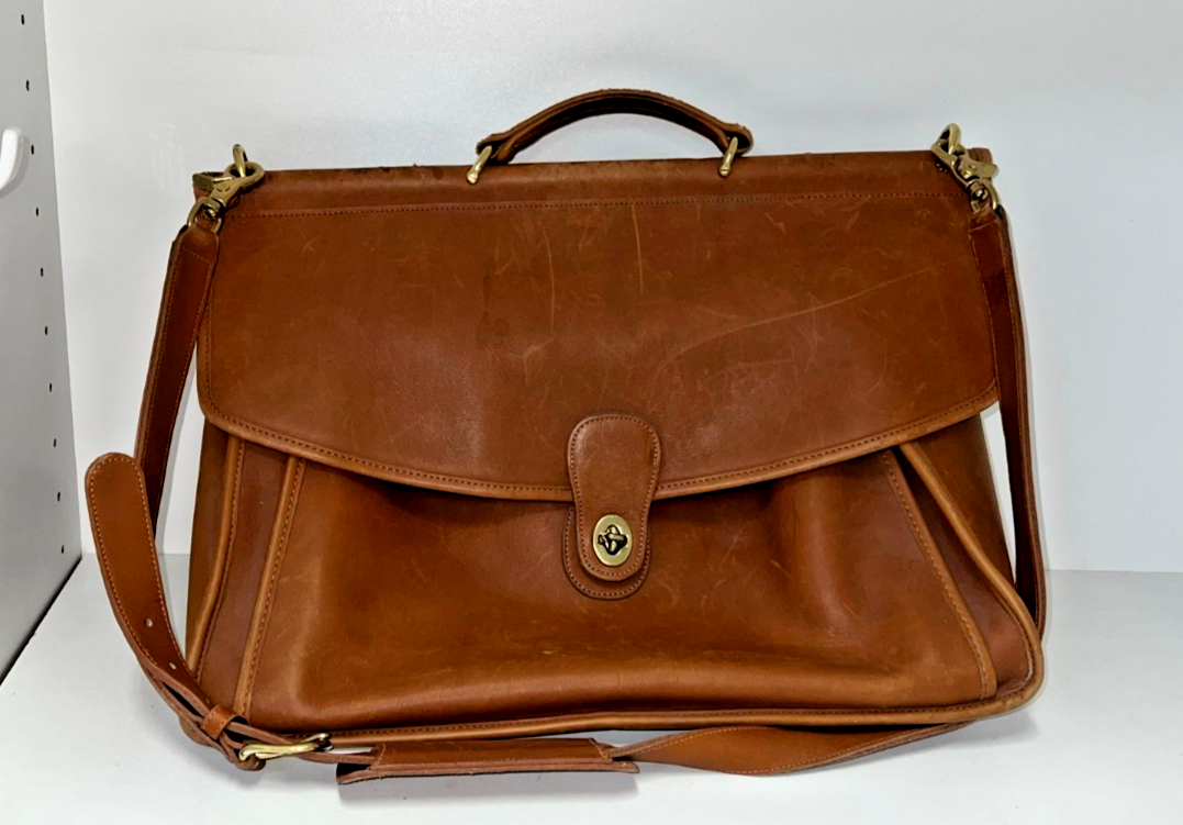 オールドコーチ Vintage COACH Leather Briefcase Vintage Coach Brown Leather Briefcase Satchel Shoulder Bag, 1047