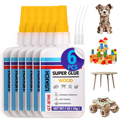 Super Glue for Woodwork with anti Clog Cap. 6 X 1 Fl Oz,Ca Glue - Clear Adhesive