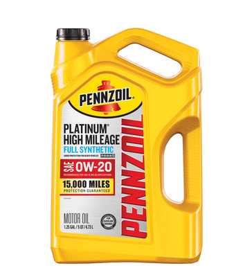 Pennzoil Platinum High Mileage Full Synthetic 0W-20 Motor Oil, 5 Quart