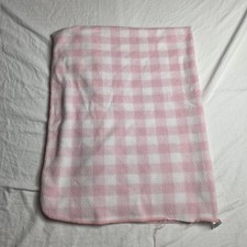 Vintage Baby blanket gingham pink white USA Fleece