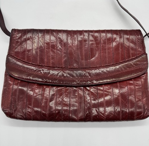 Genuine Super Soft Eel Skin Burgundy Red Shoulder Bag