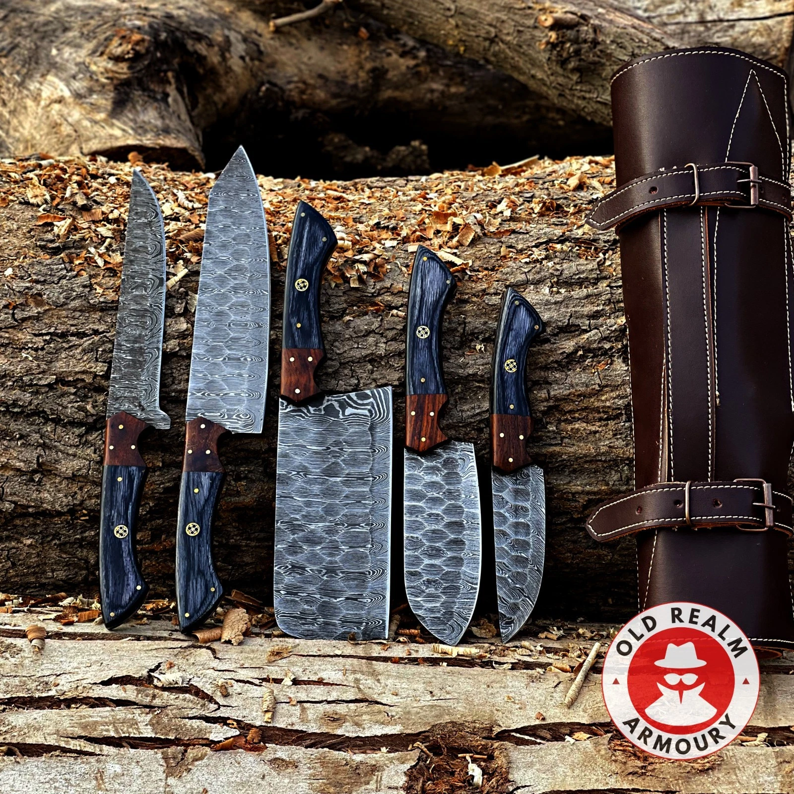 Custom Made Damascus Steel Chef Knife Set Kitchen Cutlery Hand Forged Fast Ship.