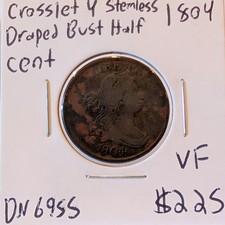 1804 Crosslet 4 Stemless Draped Bust Half Cent VF Details