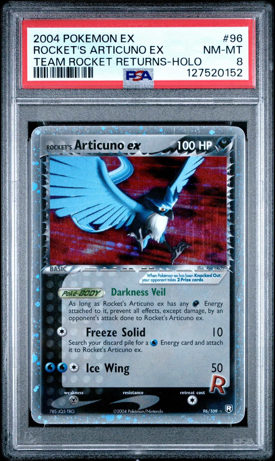 2004 POKEMON EX TEAM ROCKET RETURNS #96 ROCKET'S ARTICUNO EX-HOLO PSA 8