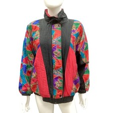 Vintage Nouveau Monde Sport Women s Windbreaker Size M Black And Multicolor
