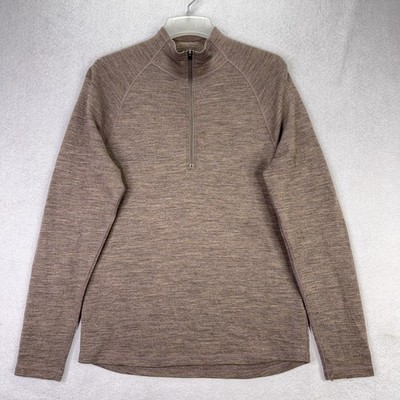 Ibex Merino Wool Quarter Zip Pullover Men s M Brown Outdoor Hiking Base Layer