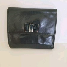 GUCCI Turnlock Leather Card Bill Wallet Medium Monogram Tifold Black Unisex