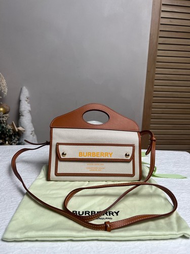 Authentic Burberry Mini Pocket Bag In Beige Canvas Tote