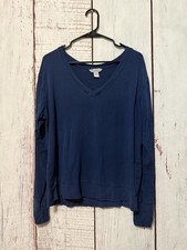 Athleta Sunrise V-Neck Sweatshirt Pullover Knit Stretch Size Small Blue