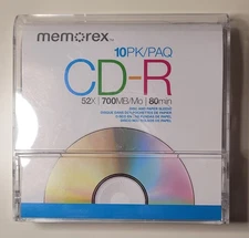Memorex CD-R 10 pk 52x 700 mbps 80 minute blank CD with Cases NEW 